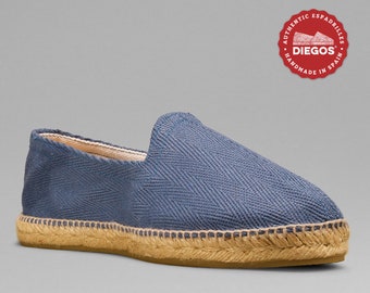 Men's French style blue herringbone espadrilles shoes for men | Made in Spain, hand stitched  | Ships from NY | Only real espadrilles