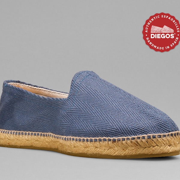 Men's French style blue herringbone espadrilles shoes for men | Made in Spain, hand stitched  | Ships from NY | Only real espadrilles