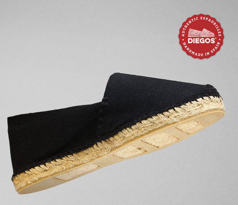 hand stitched Authentic /& original Espadrilles Diegos\u00ae Classic flat black espadrilles shoes sewn in black Made in Spain