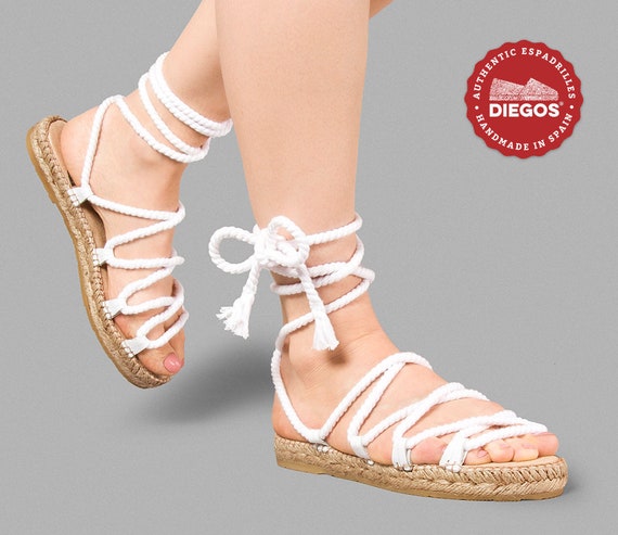 Diegos® White Roman Espadrilles Crossed Ropes Flat Shoes in -  UK