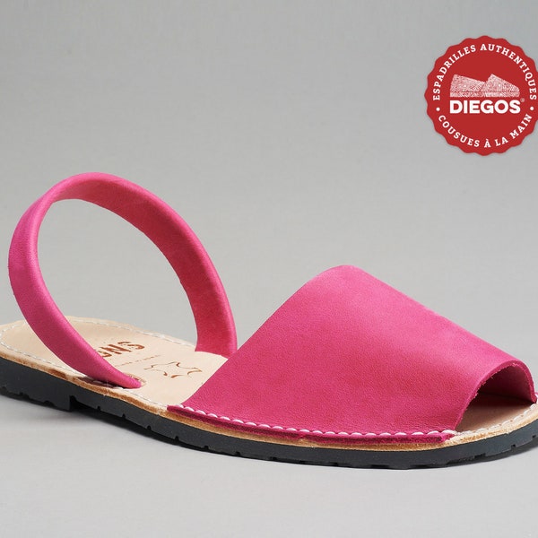 DIEGOS® women's Fuchsia leather Avarcas sandals | Made in Spain | Open toe summer shoes | We ship from NY, easy returns