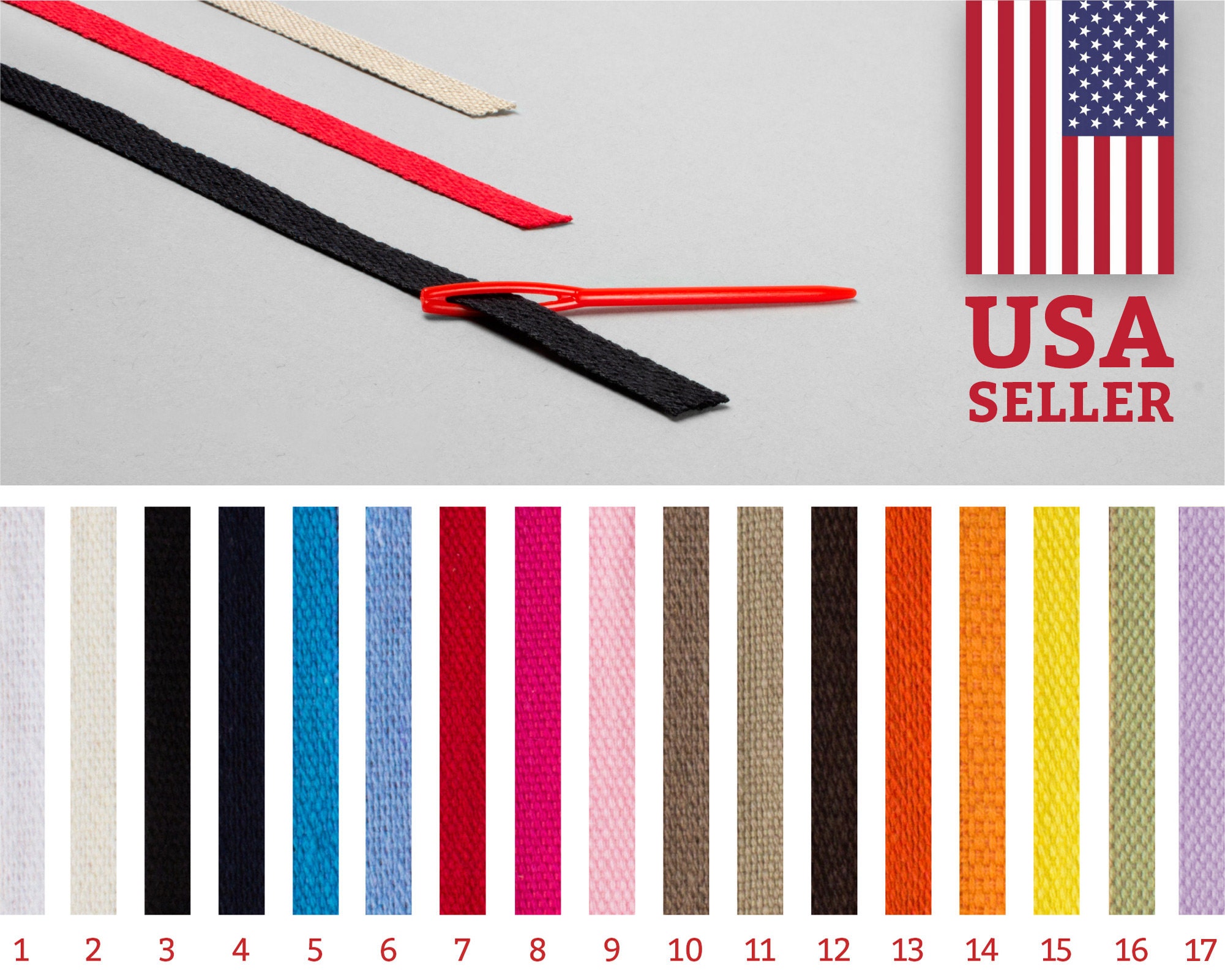 0.9cm - 0.35" Cotton Twill Ribbon | We ship from NY | Made in Sp…