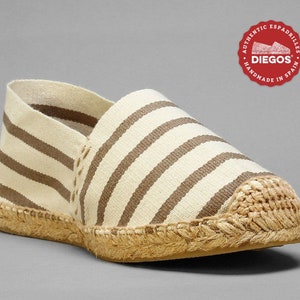 Diegos® Classic flat tan stripes espadrilles shoes sewn in jute| Made in Spain, hand stitched  | For both men and women