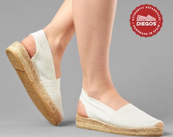 Diegos® Classic ivory low wedge Catalina espadrilles shoes hand made and hand stitched in northern Spain | capsule wardrobe