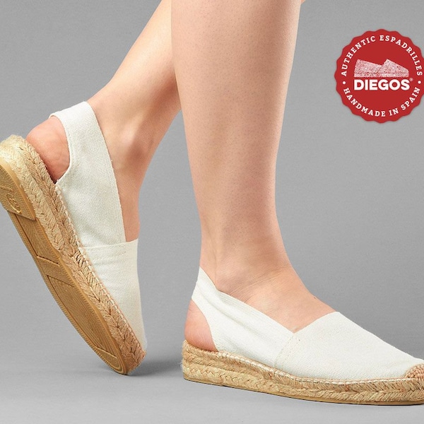 Diegos® Classic ivory low wedge Catalina espadrilles shoes hand made and hand stitched in northern Spain | capsule wardrobe