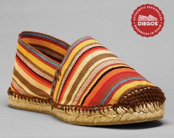 Diegos® Classic flat red stripes espadrilles shoes sewn in jute| Made in Spain, hand stitched  | For both men and women