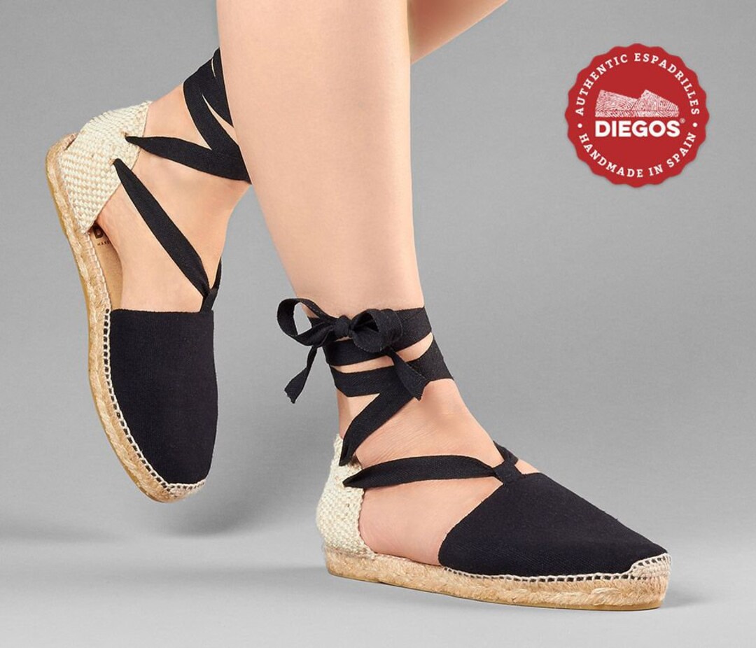 Diegos® Classic Flat Black Lola Espadrilles Shoes Hand Made - Etsy