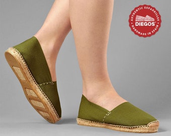 Diegos® Classic olive green espadrilles shoes hand made and hand stitched in  northern Spain | The only authentic espadrilles!