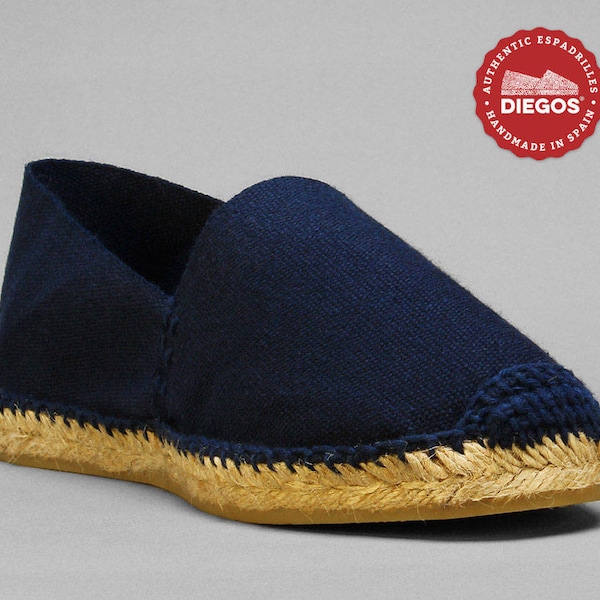 Diegos® Classic flat navy blue espadrilles shoes sewn in navy  | Made in Spain, hand stitched  Alpargatas | For both men and women