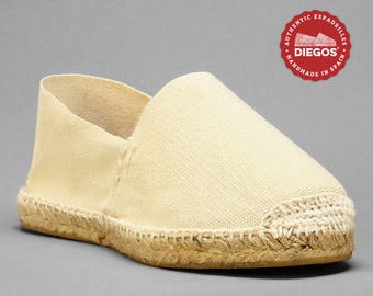 Diegos® Classic flat ivory white espadrilles shoes sewn in ivory  | Made in Spain, hand stitched  | For both men and women