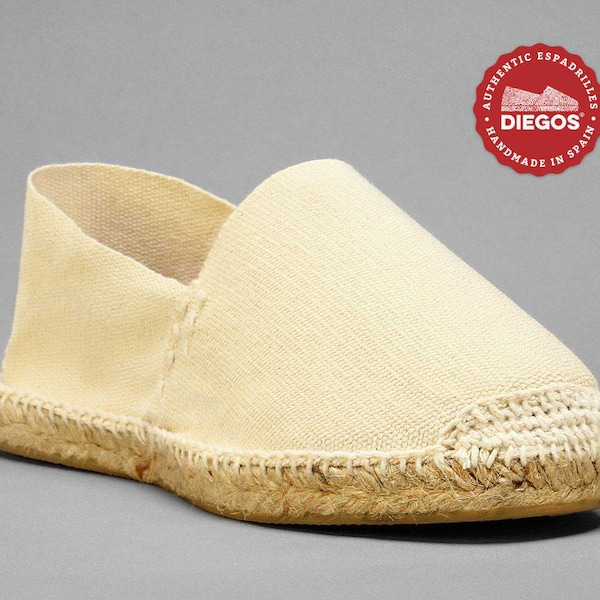 Diegos® Classic flat ivory white espadrilles shoes sewn in ivory  | Made in Spain, hand stitched  | For both men and women