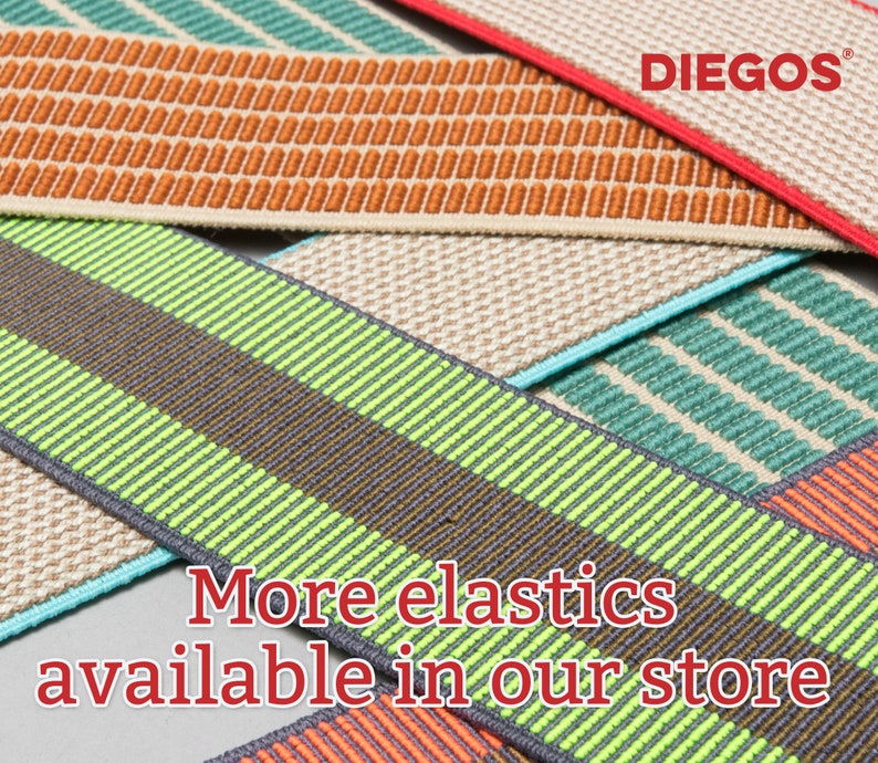 May include: A close-up of colorful elastic bands with different patterns. The text "More elastics available in our store" is printed on the bottom of the image.