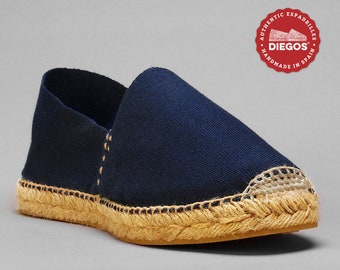 Diegos® Classic flat Navy blue espadrilles shoes sewn in jute | Made in Spain, hand stitched  | For both men and women | Spanish Alpargatas