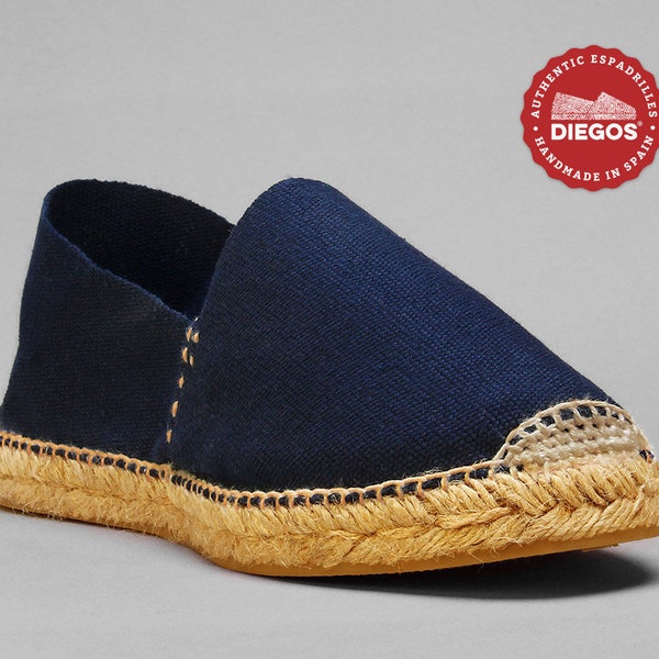 Diegos® Classic flat Navy blue espadrilles shoes sewn in jute | Made in Spain, hand stitched  | For both men and women | Spanish Alpargatas