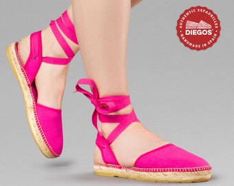 Women Encanto fuchsia Espadrilles made in Spain | Lace ankle strap, Swappable laces and Padded insoles | DIEGOS Alpargatas Mirabel