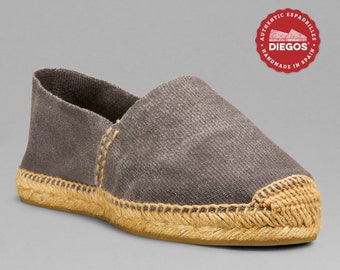 Diegos® Classic washed graphite grey flat espadrilles shoes  | Made in Spain, hand stitched  | For both men and women