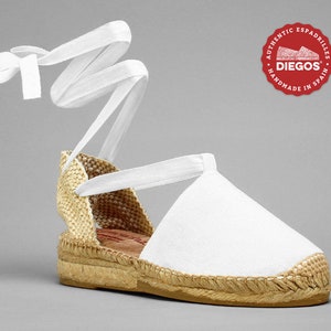 Diegos® Classic low wedge white Lola espadrilles shoes hand made and hand stitched in northern Spain | capsule wardrobe