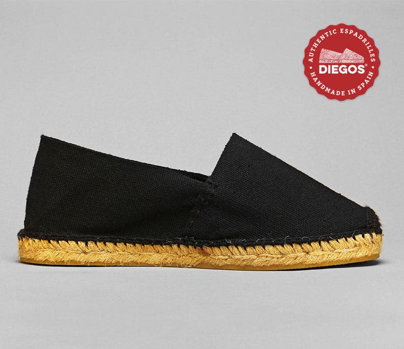 hand stitched Authentic /& original Espadrilles Diegos\u00ae Classic flat black espadrilles shoes sewn in black Made in Spain