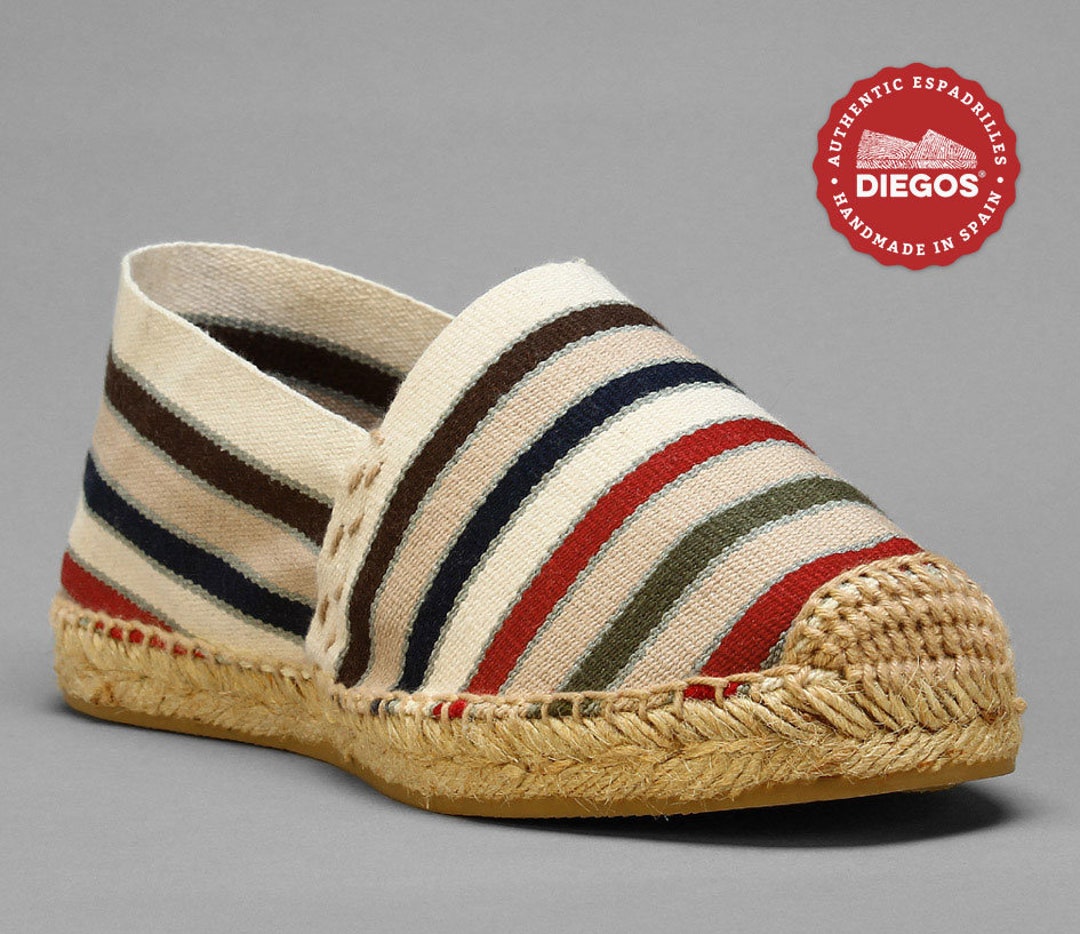 Diegos® Classic Flat French Stripes Espadrilles Shoes Sewn in Jute