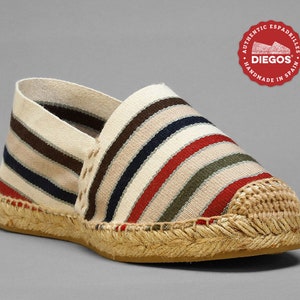 Diegos® Classic flat French stripes espadrilles shoes sewn in jute Made in Spain, hand stitched For both men and women Alpargatas image 1