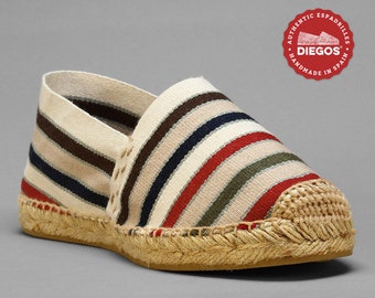 Diegos® Classic flat French stripes espadrilles shoes sewn in jute| Made in Spain, hand stitched  | For both men and women - Alpargatas