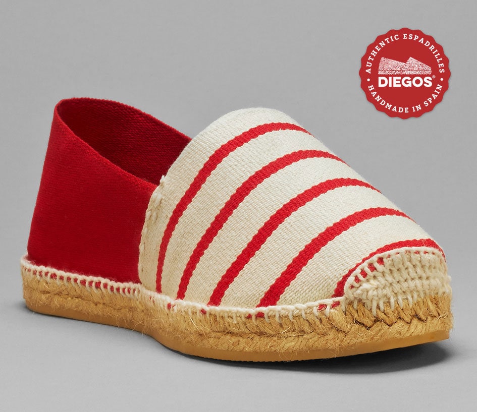 Diegos Classic Flat Red Stripes Espadrilles Shoes Sewn in Jute