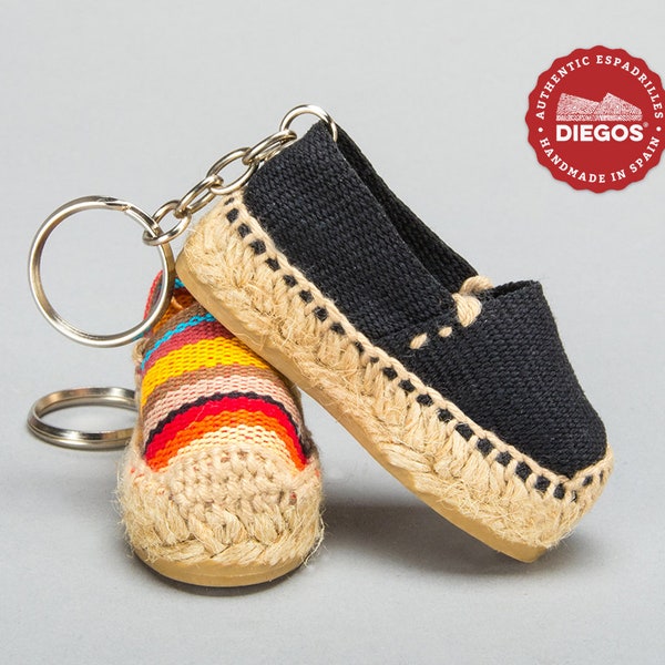 Espadrilles Key chains made in Spain | DIEGOS® Hand stitched small espadrille shoes from la Rioja | The perfect gift for espadrille fans