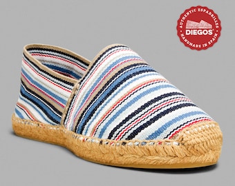 Diegos® Classic flat Côte d'Azur stripes espadrilles shoes sewn in jute | Made in Spain, hand stitched, only authentic alpargatas