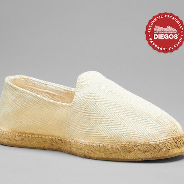 Diegos® French style Ivory herringbone espadrilles shoes for men  | Made in Spain, hand stitched  | Ships from NY | Only real espadrilles!