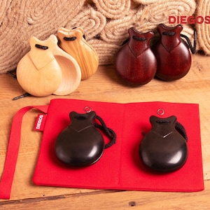 Spanish Castanets with custom travel bag - Castañuelas Flamenco - Professional level - Hand made in Valencia, Spain - Natural wood color