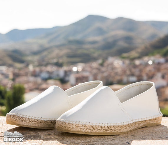 Diegos® Men's Ivory White Spanish Espadrilles Leather 