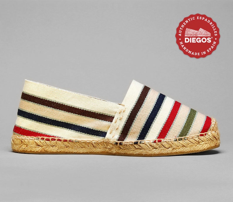 Diegos® Classic flat French stripes espadrilles shoes sewn in jute Made in Spain, hand stitched For both men and women Alpargatas image 3