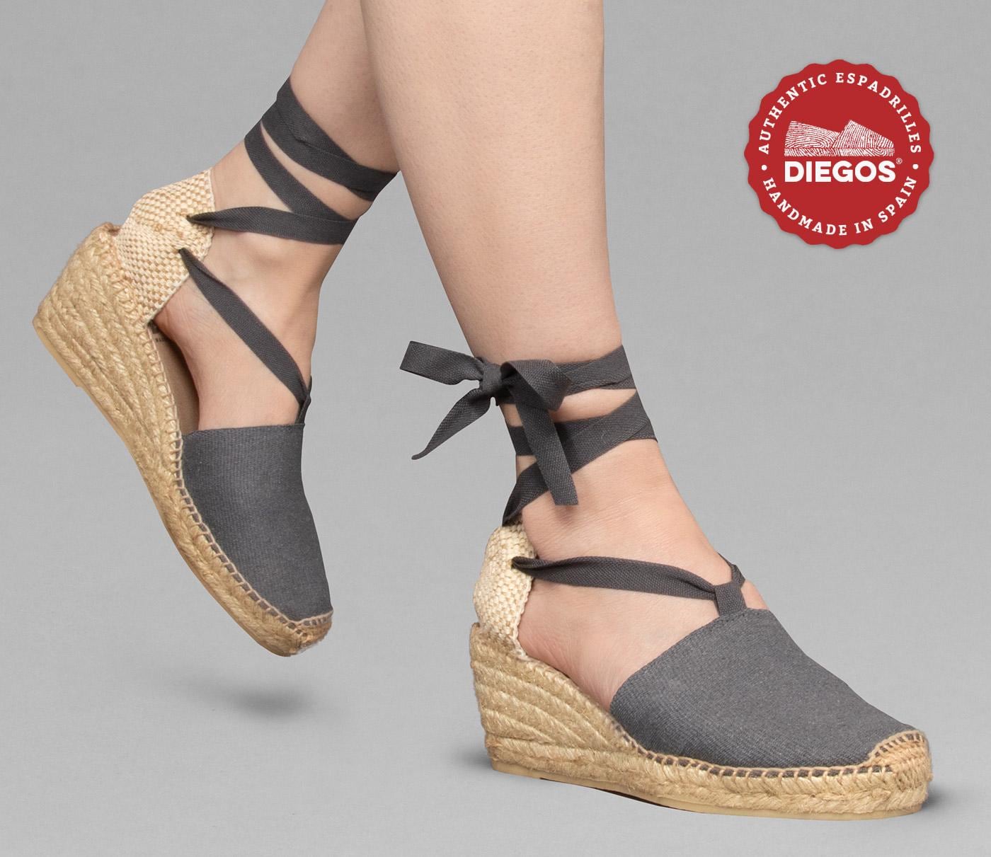 Diegos® Classic high wedge Graphite gray Lola espadrilles shoes hand made and hand stitched in northern Spain