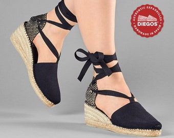 Diegos® Classic high wedge black-2 Lola espadrilles shoes hand made and hand stitched in northern Spain | capsule wardrobe