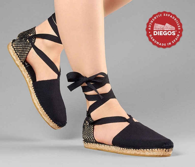 Diegos® Classic Flat Black Lola-2 Espadrilles Shoes Hand Made - Etsy