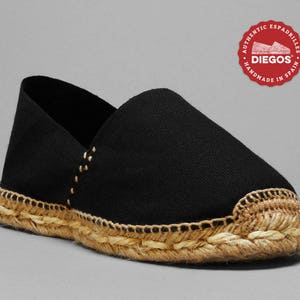 Alpargatas negras originales de los años 20 con suela cosida a mano (Sin goma) / 100% hechas a mano en España / Tanto para hombre como para mujer