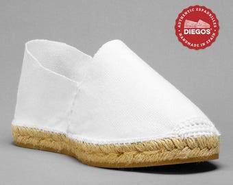 Diegos® Classic flat White espadrilles shoes sewn in white  | Made in Spain, hand stitched  | For both men and women