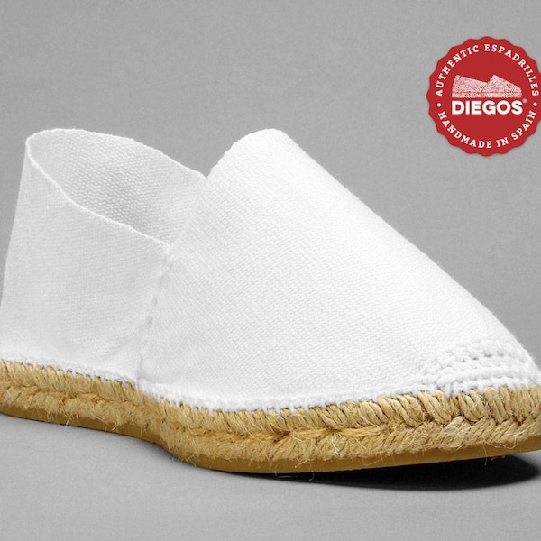 Diegos® Classic flat White espadrilles shoes sewn in white  | Made in Spain, hand stitched  | For both men and women