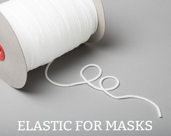 5 x Meters - 4mm round Soft elastic band for face masks - Black or white - Made in Spain - 7mm wide flat white elastic - Stretchy rubber