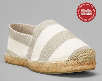 Diegos® Men's Classic flat grey stripes espadrilles shoes sewn in jute | Made in Spain, hand stitched  | DIEGOS® authentic alpargatas