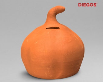 Pumpkin Piggy Bank - Must break to open | Handmade in Spain | Ideal for Halloween | No opening in the bottom | 100% made of clay