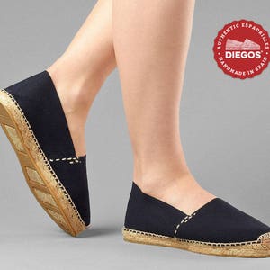 Diegos® Classic flat black espadrilles shoes sewn in jute  | Made in Spain, hand stitched  | Authentic & original Espadrilles