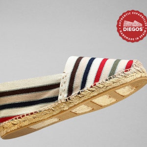 Diegos® Classic flat French stripes espadrilles shoes sewn in jute Made in Spain, hand stitched For both men and women Alpargatas image 2