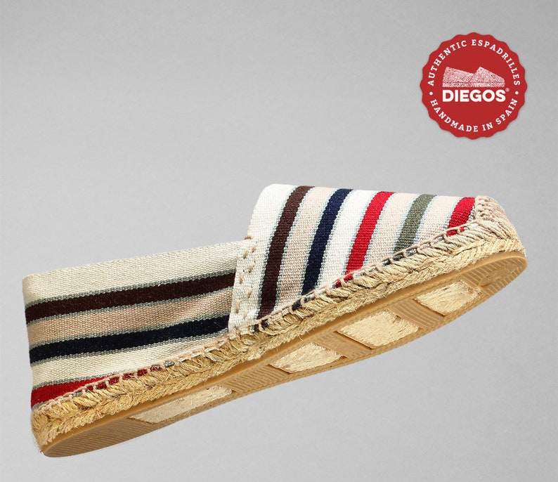 Diegos® Classic flat French stripes espadrilles shoes sewn in jute Made in Spain, hand stitched For both men and women Alpargatas image 2