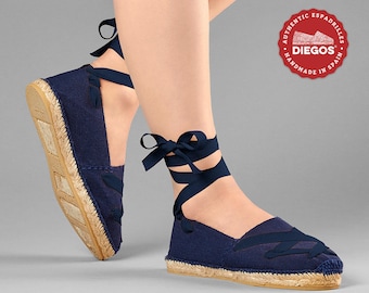 Espadrillas Diegos® Classic Pamplona blu navy / Nastri personalizzati / Realizzate in Spagna, cucite a mano / Espadrillas autentiche e originali