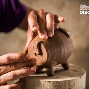 Original Piggy Bank Must break to open Handmade in Spain No opening in the bottom 100% made of clay Ceramic mud clay Vintage old image 4