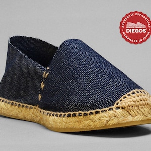 Diegos® Classic flat navy denim espadrilles shoes sewn in jute  | Made in Spain, hand stitched  | For both men and women