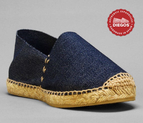 Classic Navy Denim Shoes Sewn in Jute - Etsy