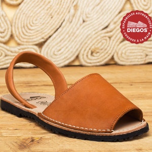 DIEGOS® saddle tan brown leather Avarcas sandals | Made in Spain | Open toe summer shoes for men and women | We ship from NY