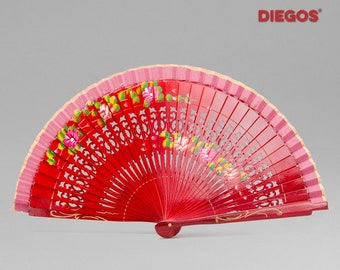 Hand painted Spanish Abanico hand fan made in Valencia with Ebony wood - Flower Flamenco painting